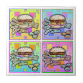 Carreau Pop Art HAMBURGER Céramique TILE - DESSOUS DE VERR (Devant)