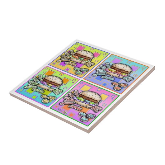 Carreau Pop Art HAMBURGER Céramique TILE - DESSOUS DE VERR (Côté)