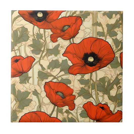 Carreau Poppies florales Art Nouveau (Devant)