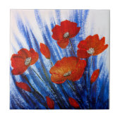 Carreau Poppies rouges dans l'herbe bleue (Devant)