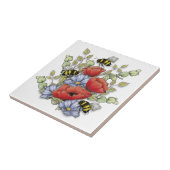 Carreau Poppy Flowers and Bees Digital Drawing, Botanical  (Côté)