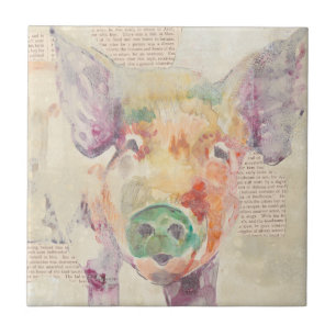 Carreau Porc de collage de ferme d'aquarelle