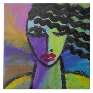 Carreau Portrait abstrait coloré de femme