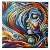 Carreau Portrait Abstrait coloré d'une femme (Devant)