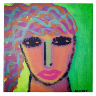 Carreau Portrait Abstrait coloré d'une femme