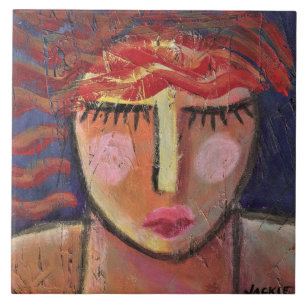 Carreau Portrait Abstrait de cheveux rouges d'une femme su