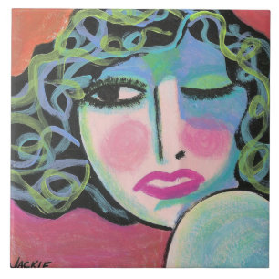 Carreau Portrait abstrait de femme aux boucles