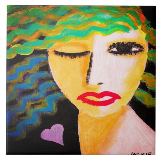 Carreau Portrait Abstrait du coeur d'une femme (Devant)