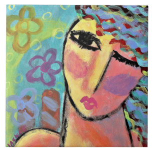 Carreau Portrait Abstrait du printemps d'une femme