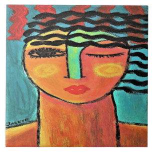 Carreau Portrait abstrait d'une femme sous une vague de ch