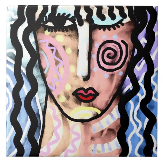 Carreau Portrait Abstrait funky d'une femme (Devant)