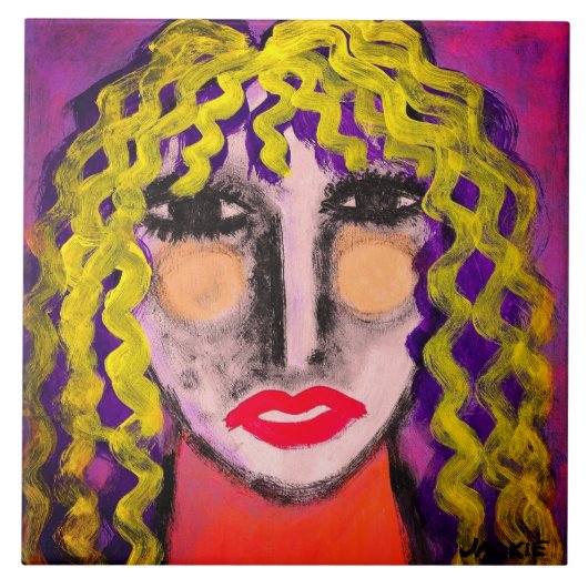Carreau Portrait Abstrait funky d'une femme (Devant)