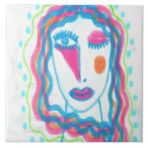 Carreau Portrait abstrait funky d'une femme