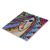 Carreau Portrait Abstrait funky d'une femme (Côté)