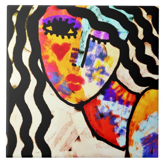 Carreau Portrait Abstrait funky d'une femme (Devant)