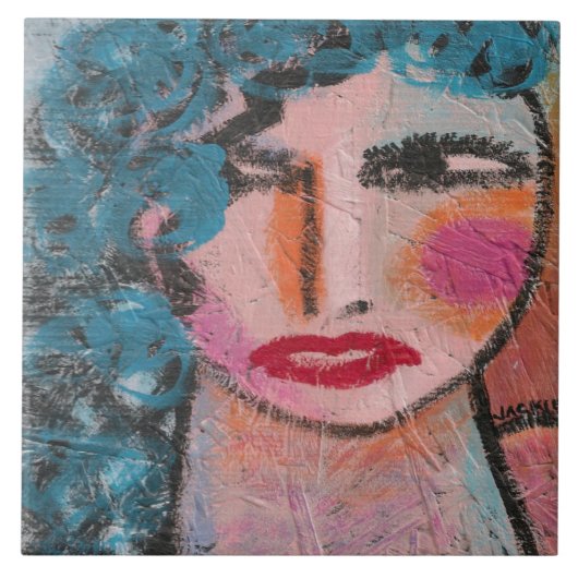Carreau Portrait abstrait original d'une femme (Devant)