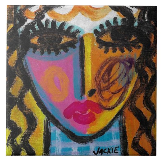 Carreau Portrait abstrait unique d'une femme (Devant)