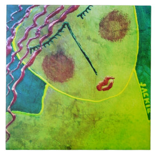 Carreau Portrait Abstrait unique d'une tête rouge