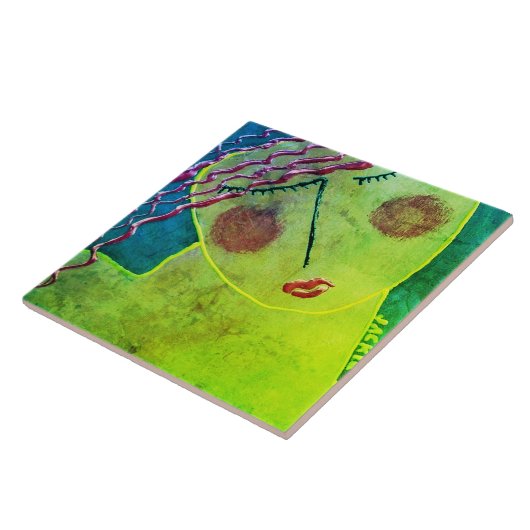 Carreau Portrait Abstrait unique d'une tête rouge (Côté)