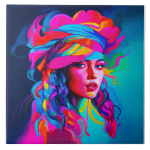 Carreau Portrait Abstrait vibrant