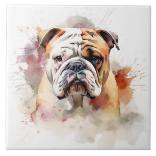 Carreau Portrait aquarelle de Bouledogue Anglais