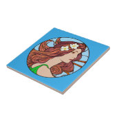 Carreau Portrait Art Nouveau d'une femme en bleu (Côté)