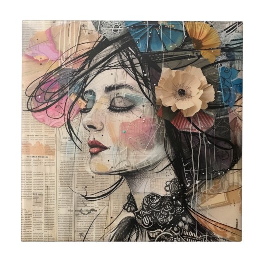 Carreau Portrait d'art en collage multimédia (2) (Devant)
