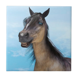 Carreau Portrait d'art humoristique de cheval souriant