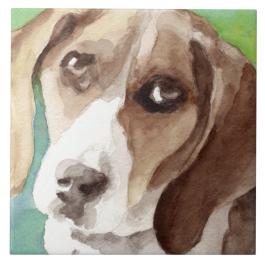 Carreau Portrait de Beagle à l'aquarelle (Devant)