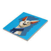 Carreau Portrait de chien peint sur fond bleu (Côté)