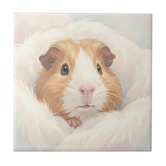 Carreau Portrait de Cochon d'Inde Mignon et Fluffy (Devant)