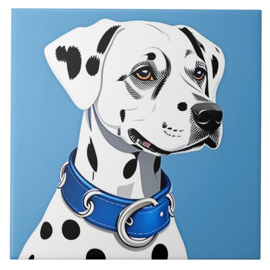 Carreau Portrait de Dalmatien avec collier bleu (Devant)