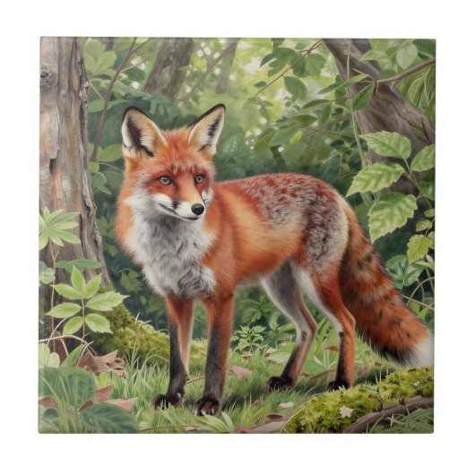 Carreau Portrait de faune forestière du renard roux (Devant)