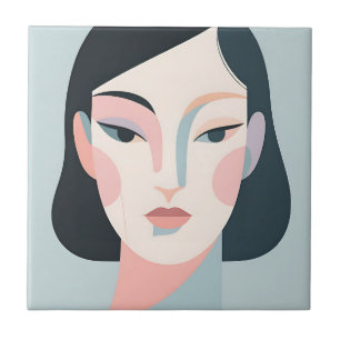 Carreau Portrait de femme géométrique abstrait minimaliste