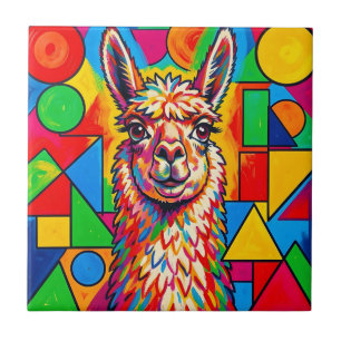 Carreau Portrait de lama vibrant dans le style Pop Art