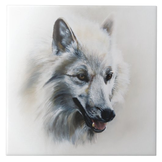 Carreau Portrait de loup blanc (Devant)