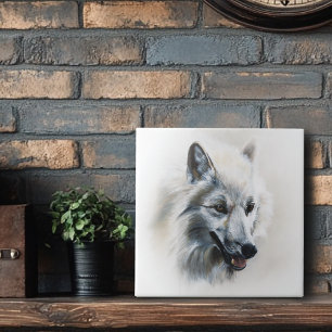 Carreau Portrait de Loup Blanc Majestueux Réaliste Douce
