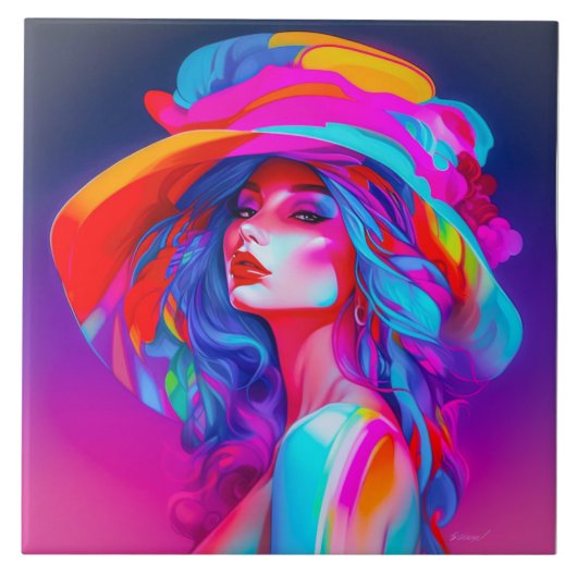 Carreau Portrait de Neon Pop Art (Devant)