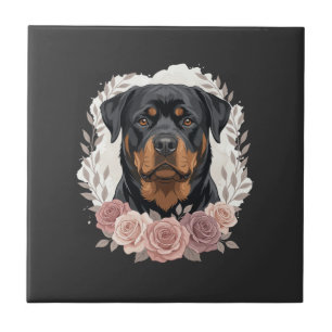 Carreau Portrait de Rottweiler floral sublimation