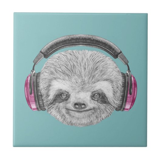 Carreau Portrait De Sloth | Porter un casque (Devant)