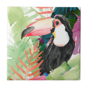 Carreau Portrait du Toucan avec Feuilles tropicaux