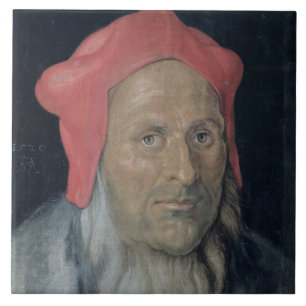 Carreau Portrait d'un homme barbu dans Red Hat, 1520