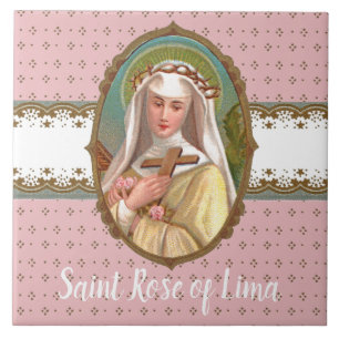 Carreau Portrait encadré de Saint Rose de Lima (M 024b)