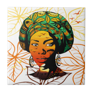 Carreau Portrait féminin africain avec coucher de soleil