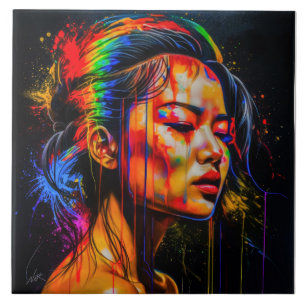 Carreau Portrait Neon Vibrant - Art Expressionniste Abstra