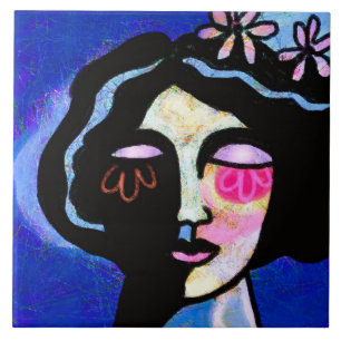 Carreau Portrait numérique Abstrait à visage de fleur d'un