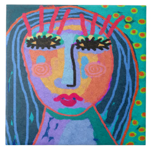 Carreau Portrait numérique Abstrait de cheveux bleus d'une