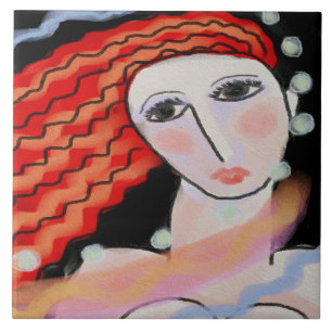 Carreau Portrait numérique Abstrait de nuit d'une femme