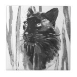 Carreau Portrait Panther<br><div class="desc">Toujours Chat I par Annie Warren. Cet art présente un beau portrait d'aquarelle noir et blanc d'une panthère. | 164412Z</div>