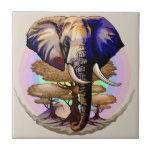 Carreau Portrait surréaliste de l'éléphant africain<br><div class="desc">Eléphant surréaliste d'Afrique,  vie sauvage Animal symbolique,  avec Acacia Trees,  et la montagne du Kilimandjaro sur l'Arrière - plan,  Pastel Colours Arrière - plan. Illustration vectorielle originale Copyright BluedarkArt TheChameleonArt.</div>